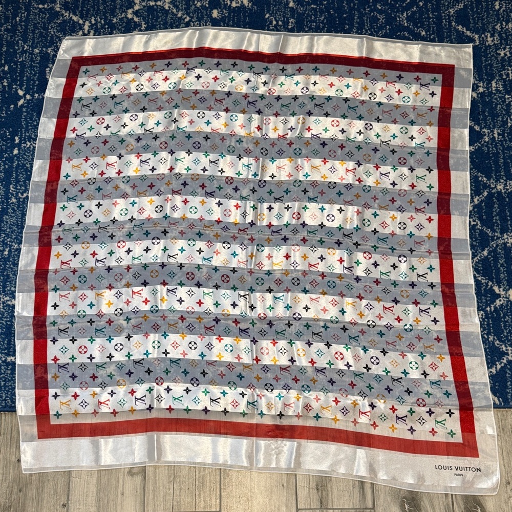 Louis Vuitton Red and Gray Monogram Scarf